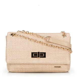 Damska crossbody z plecionki na łańcuszku beżowa - Torebki damskie - miniaturka - grafika 1