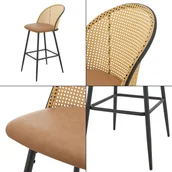 Krzesła - [en.casa] Stołek barowy Gausdal zestaw 2 stołków barowych z oparciem brązowe metalowe nogi czarny stołek barowy do salonu rattan tapicerowany imitacja skóry 2 x krzesło do jadalni - miniaturka - grafika 1