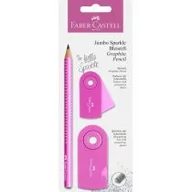 Przybory szkolne - Faber-Castell Zestaw jumbo sparkle pearly&sleeve (ołówek+temperówka+gumka) różowy blister - miniaturka - grafika 1
