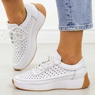 Półbuty damskie - Białe ażurowe skórzane półbuty damskie Sergio Leone sp013 - miniaturka - grafika 1