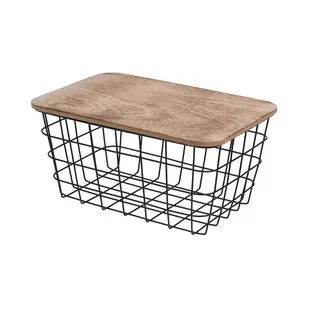 Metalowy czarny kosz z pokrywą 31x22 cm - Kosze wiklinowe Metalowy czarny kosz z pokrywą 31x22 cm - Kosze wiklinowe - miniaturka - grafika 1