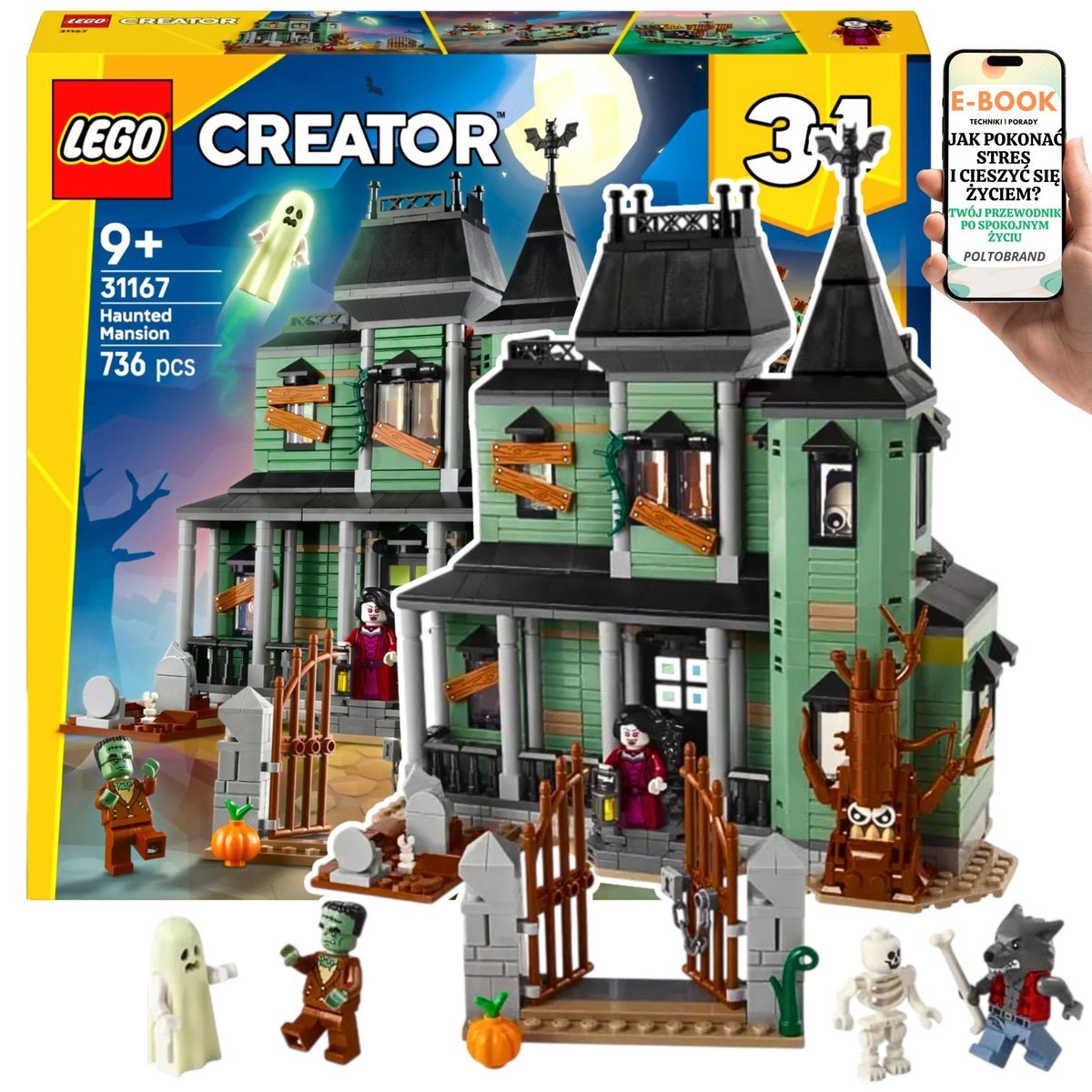 HIT! LEGO Nawiedzony Dom + Duchy + Wampiry (31167) Rezydencja, statek i pociąg w jednym zestawie 3w1 Lego Prezent Dla Chłopca Wnuczka Syna + EBOOK-1