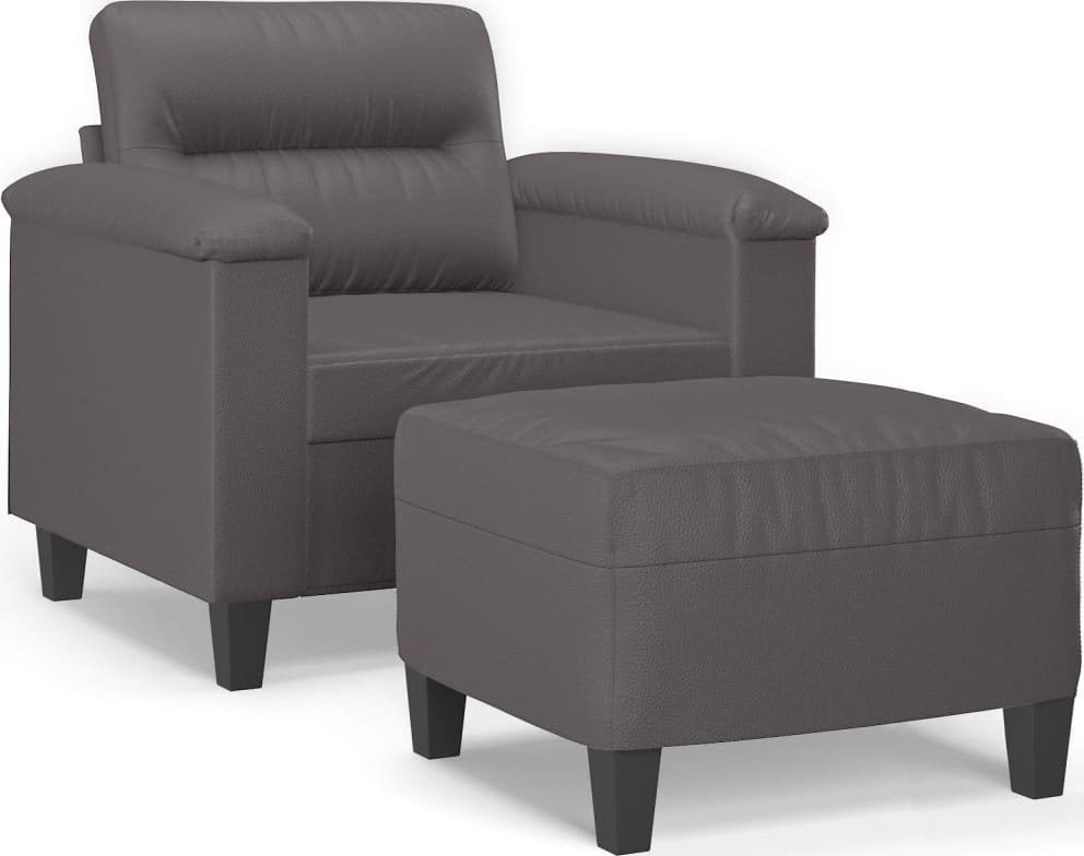 Fotel z podnóżkiem, szary, 60 cm, sztuczna skóra