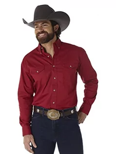 Koszule męskie - Wrangler Męska koszula robocza z nadrukiem pustyni z dwiema kieszeniami i długim rękawem na guziki, Czerwony, M - grafika 1
