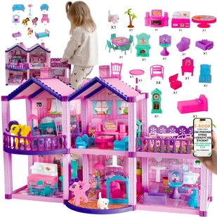 MAGICZNY DOMEK DLA LALEK Z KUCYKAMI 120 el. WOOPIE FANTASY VILLA Bajkowa Willa + Zwierzątka i Meble PREZENT URODZINOWY + EBOOK-1 - Domki dla lalek - miniaturka - grafika 1