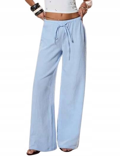 SHEIN LUŹNE SPODNIE CASUAL Z WIĄZANIEM W PASIE NIEBIESKIE S 1JA
