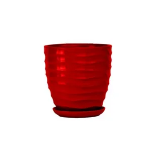Doniczka ceramiczna z podstawką duna 15 x 14 cm czerwony połysk symbol 3010 - Donice - miniaturka - grafika 1
