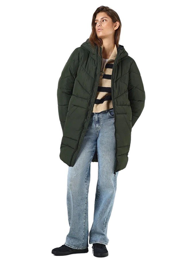 NOISY MAY KURTKA DAMSKA PIKOWANA Z KAPTUREM DO BIODER ZIELONA XS 5FA