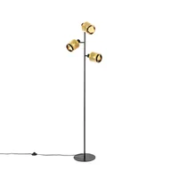 Lampy stojące - QAZQA Industrialna lampa podłogowa czarna ze złotymi 3 punktami - Kayden - miniaturka - grafika 1