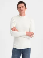 Swetry męskie - Męski dzianinowy półgolf z wiskozą kremowy V4 OM-SWTN-0100 - Ombre Clothing - miniaturka - grafika 1