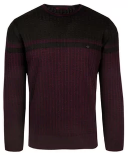 Sweter Czarno-Bordowy w Okrągły Dekolt, Wzór Geometryczny, U-neck, Męski -TRIKKO - Trikko - Swetry męskie - miniaturka - grafika 1