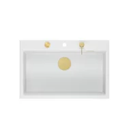 Zlewozmywaki - Quadron Marc Zlewozmywak granitowy jednokomorowy 76x50 cm biały/złoty HQM7650U1_PVDG1 - miniaturka - grafika 1