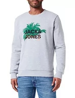 Bluzy męskie - JACK & JONES Męska bluza Jcosalty Sweat Crew Neck FST, jasnoszary melanż/szczegóły: nowy Lgm, XL - miniaturka - grafika 1
