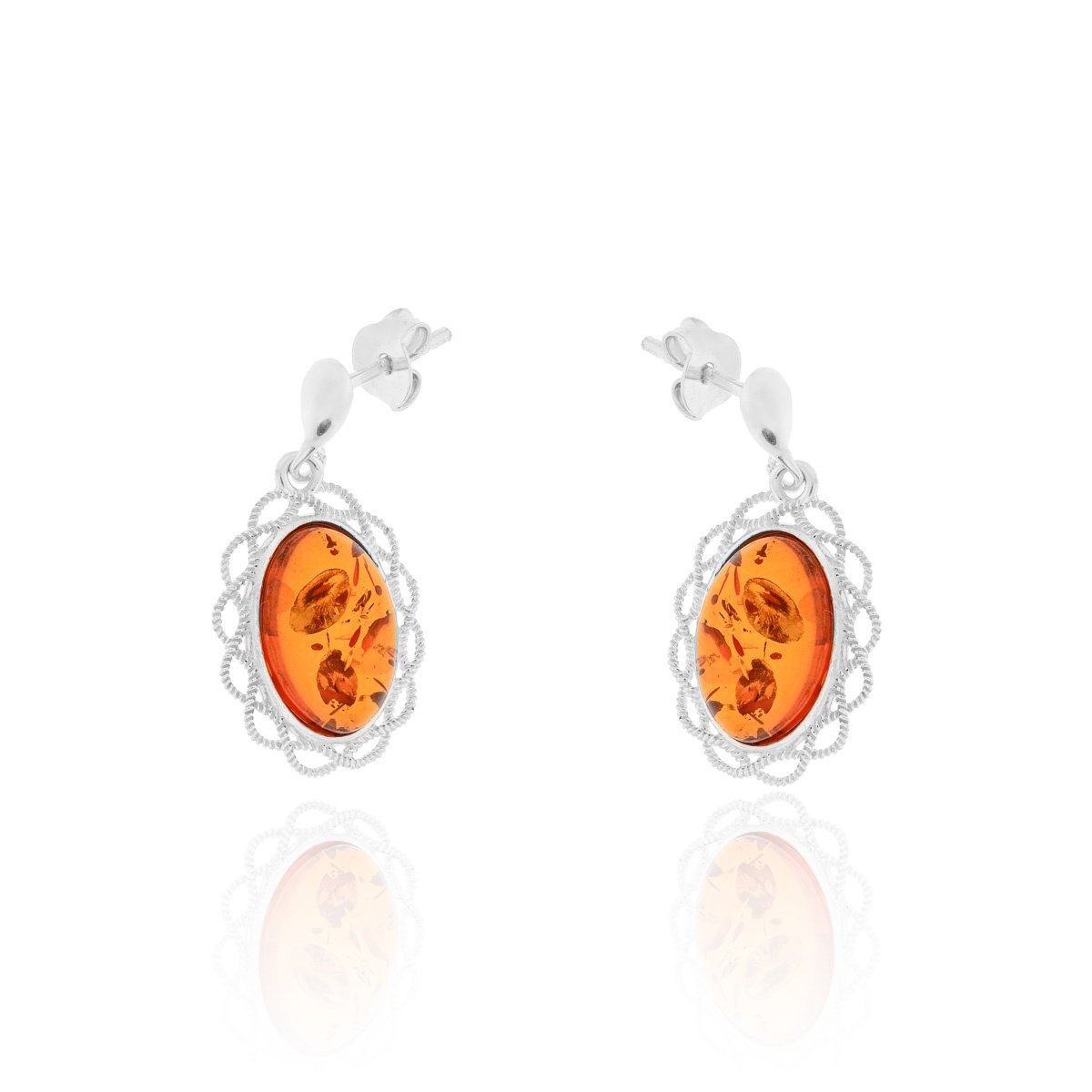 Srebrne kolczyki z bursztynem sztyfty pr. 925