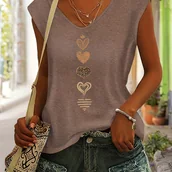 Bluzki damskie - TEMU Modna koszulka z krótkim rękawem i wycięciem w kształcie litery V dla kobiet w kolorowym wzorze z motywem na wiosnę i . - miniaturka - grafika 1