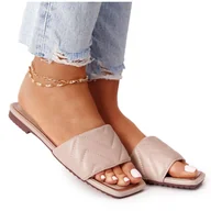 Klapki i japonki damskie - Skórzane Klapki Z Pikowaniem S.Barski 331-42 Cappuccino beżowy - miniaturka - grafika 1