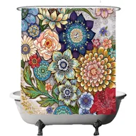 Zasłony prysznicowe - Zasłona prysznicowa z kolorowym wzorem kwiatowym,180 x 180 cm, zmywalna, dostępna w kolorze czerwonym, zielonym, niebieskim, brązowym i żółtym. - miniaturka - grafika 1