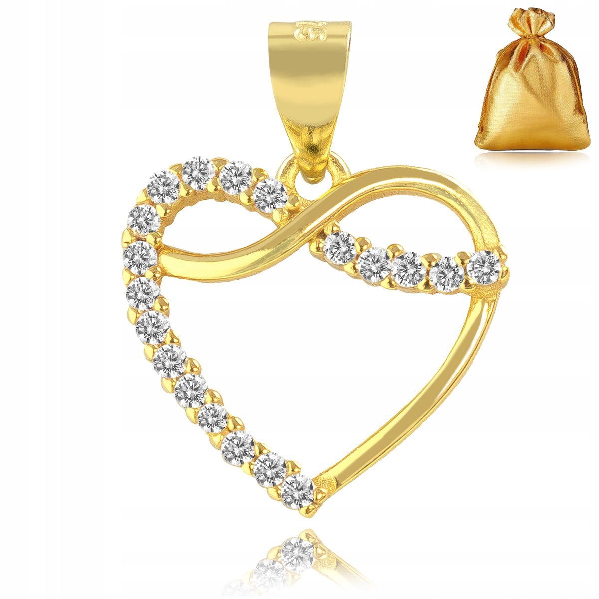 ZŁOTA ZAWIESZKA NA ŁAŃCUSZEK 925 WISIOREK SERCE NIESKOŃCZONOŚĆ CYRKONIE 14K