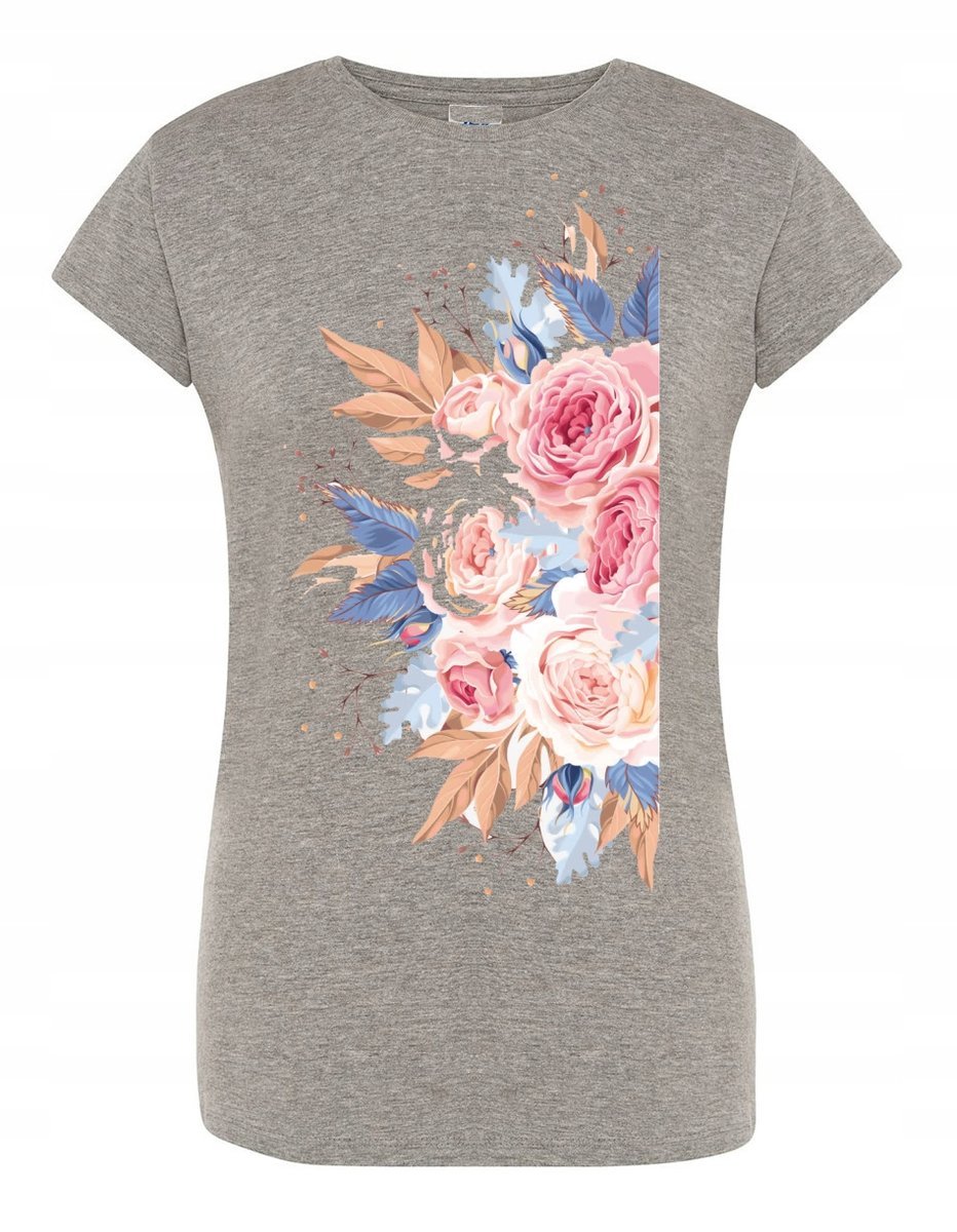 T-Shirt damski modny nadruk KWIATY BUKIET r. M