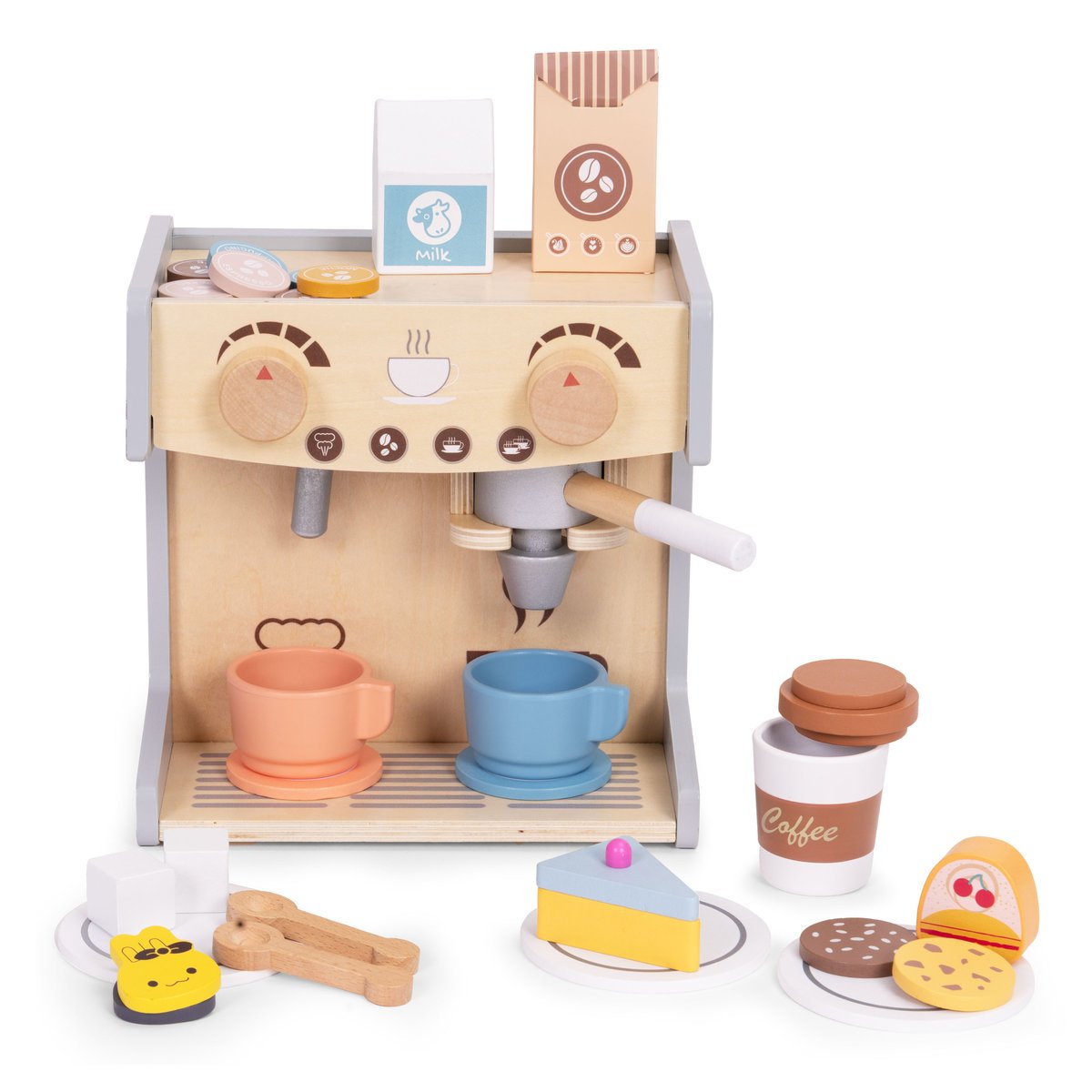 Drewniany Ekspres Do Kawy Dla Dzieci 2W1 Zestaw Baristy Ecotoys