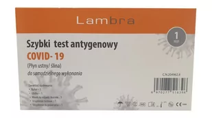 Lambra szybki test antygenowy COVID-19, płyn ustny, ślina, 1 sztuka - Testy na koronawirusa Lambra szybki test antygenowy COVID-19, płyn ustny, ślina, 1 sztuka - Testy na koronawirusa - miniaturka - grafika 1