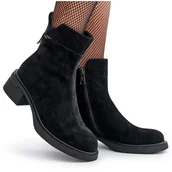 Botki damskie - Ocieplane Botki Damskie Z Naturalnego Zamszu Na Zamek Czarne Vinceza 66696 - miniaturka - grafika 1