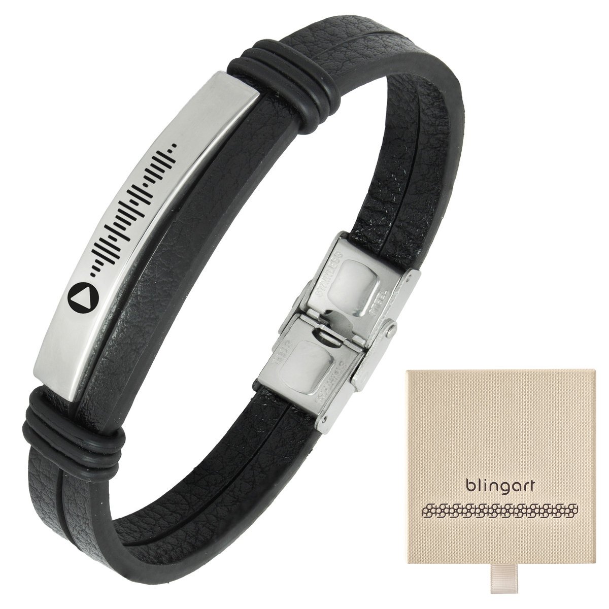 Bransoletka z grawerem skórzana męska czarna