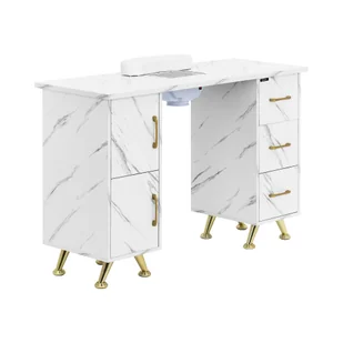 physa Biurko do manicure z pochłaniaczem marmurowe / złote 3 szuflady podpórka pod dłonie - Biurka do manicure - Stoliki do manicure - miniaturka - grafika 1