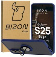Etui i futerały do telefonów - Bizon Etui z uchwytem na palec Case Hybrid Ring do Galaxy S25 Edge, przydymione z granatową ramką - miniaturka - grafika 1