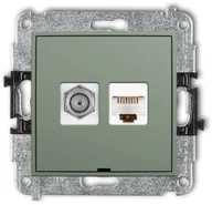 Gniazdka elektryczne - Karlik MINI Mechanizm gniazda antenowego poj. typu F SAT + gniazda komp. 1xRJ45, kat. 5e, 8-stykowy, bez opisu szałwiowy 61MGFKBO-1 - miniaturka - grafika 1