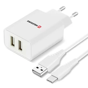 Swissten Ładowarka do sieci 2x USB 2,1 A + USB-C kabel 1,2 m 22053000) Biała - Ładowarki do telefonów - miniaturka - grafika 2