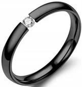 Pierścionki - Czarny Pierścionek z Białą Cyrkonią Obrączka - miniaturka - grafika 1