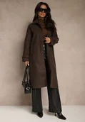 Płaszcze damskie - Brązowy Płaszcz Jednorzędowy z Wiskozą i Wełną Typu Trencz Maitila - miniaturka - grafika 1