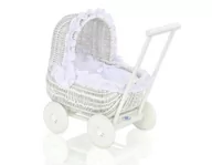 Chodziki - Biały wózek wiklinowy dla lalek Śnieżna falbanka - miniaturka - grafika 1
