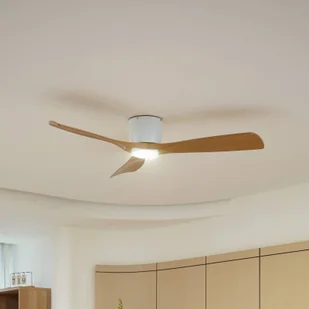 Lucande Wentylator sufitowy LED Moneno, biały/drewno, Tuya - Wentylatory sufitowe - miniaturka - grafika 1