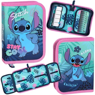 DISNEY Stitch Miętowo-różowy piórnik dwuklapowy bez wyposażenia, ROZKŁADANY piórnik szkolny dla dziewczynki - Piórniki - miniaturka - grafika 1