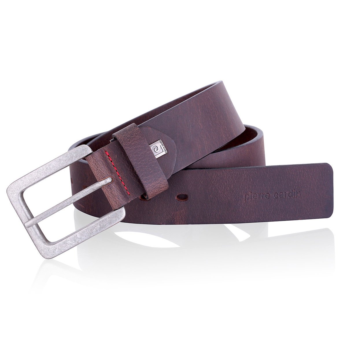 Skórzany pasek męski Pierre Cardin do jeansów 70091 - Brązowy ciemny 115 cm