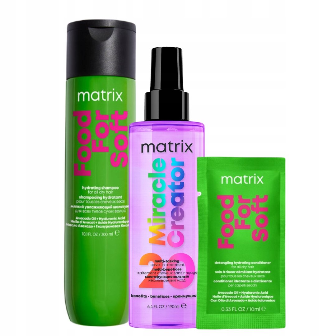 Matrix Food For Soft Szampon nawilżający, Miracle Creator Spray do włosów