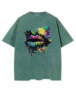 Damska koszulka oversize efekt sprania Kolorowe Usta Zielona 3XL - Koszulki i topy damskie Damska koszulka oversize efekt sprania Kolorowe Usta Zielona 3XL - Koszulki i topy damskie - miniaturka - grafika 1