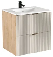 Umywalki - Elior Umywalka ceramiczna z szafką wiszącą kaszmirowy + orzech G3-H39 - miniaturka - grafika 1