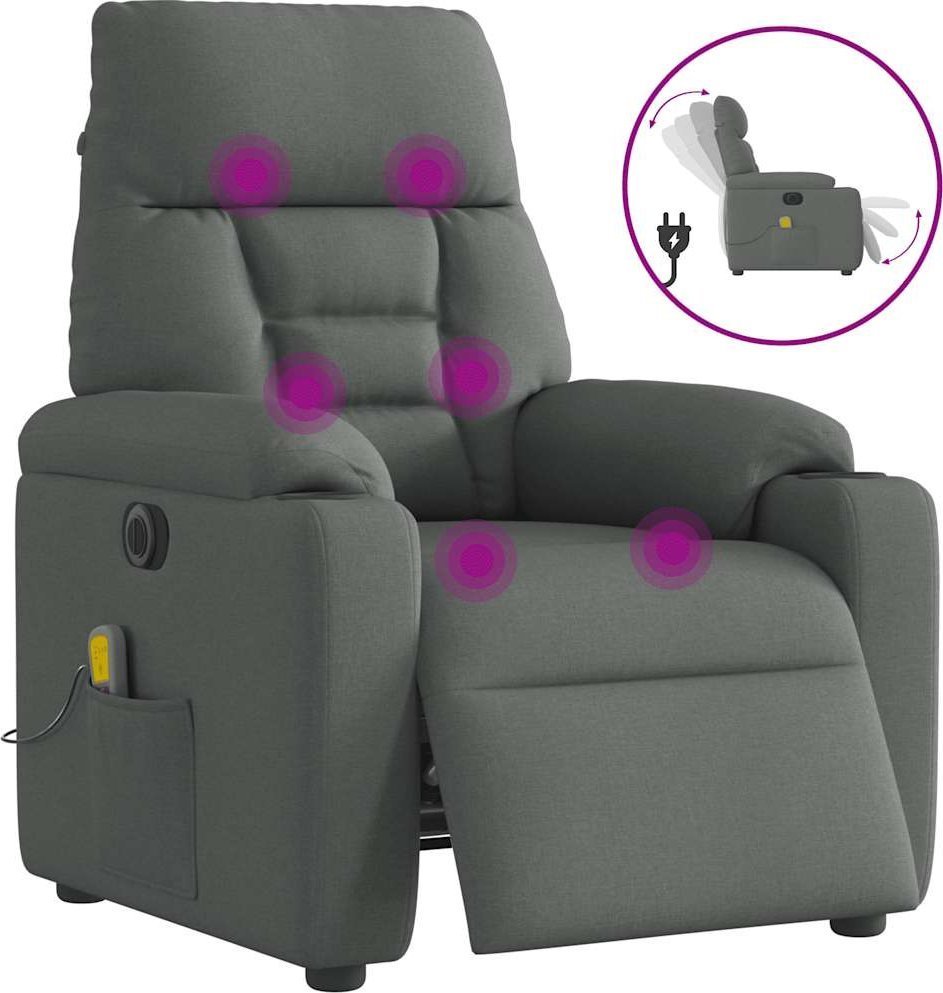 vidaXL vidaXL Rozkładany fotel masujący, elektryczny, ciemnoszary, tkanina