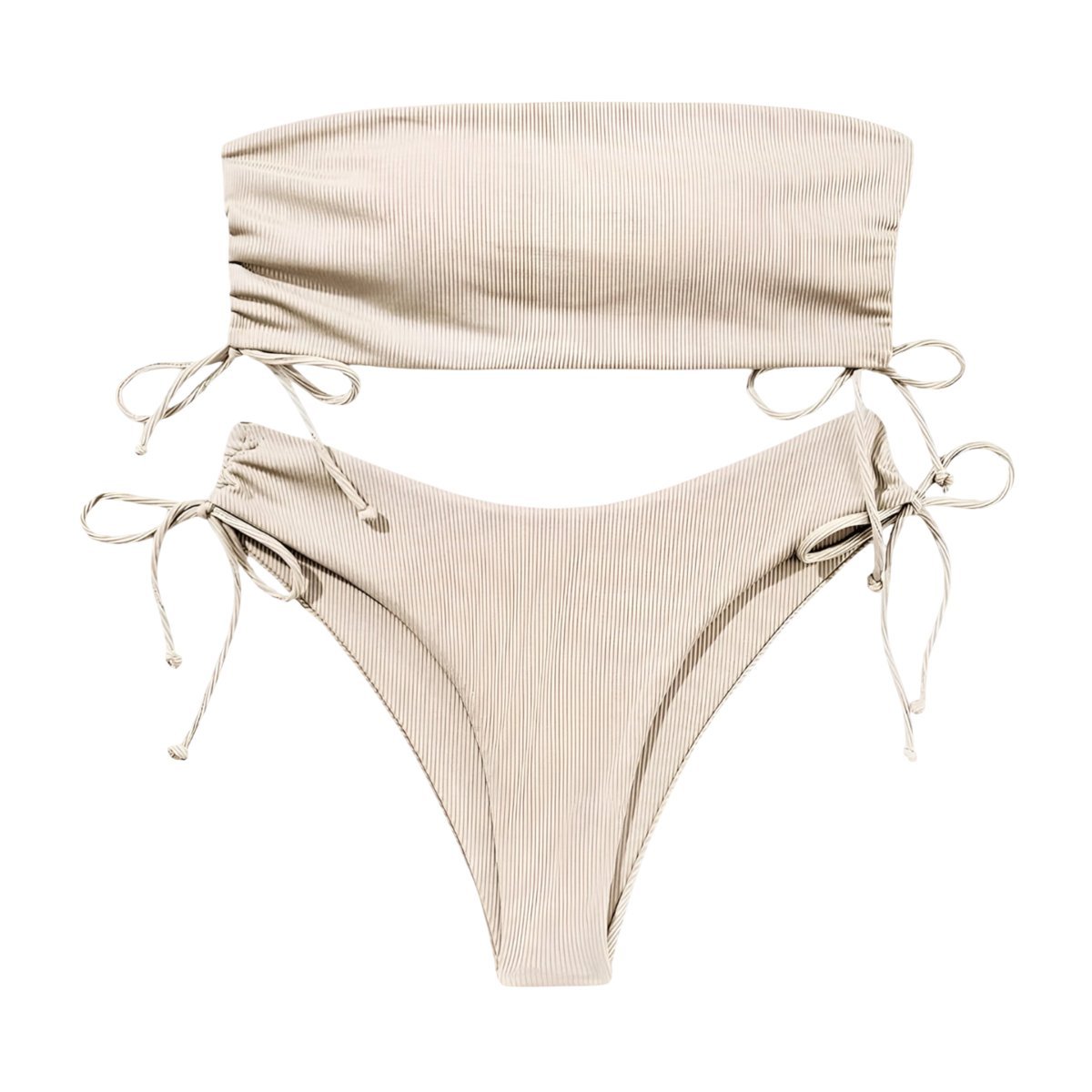 Strój Kąpielony Bikini Dwuczęściowy Push Up Wysoki Stan Beżowy L