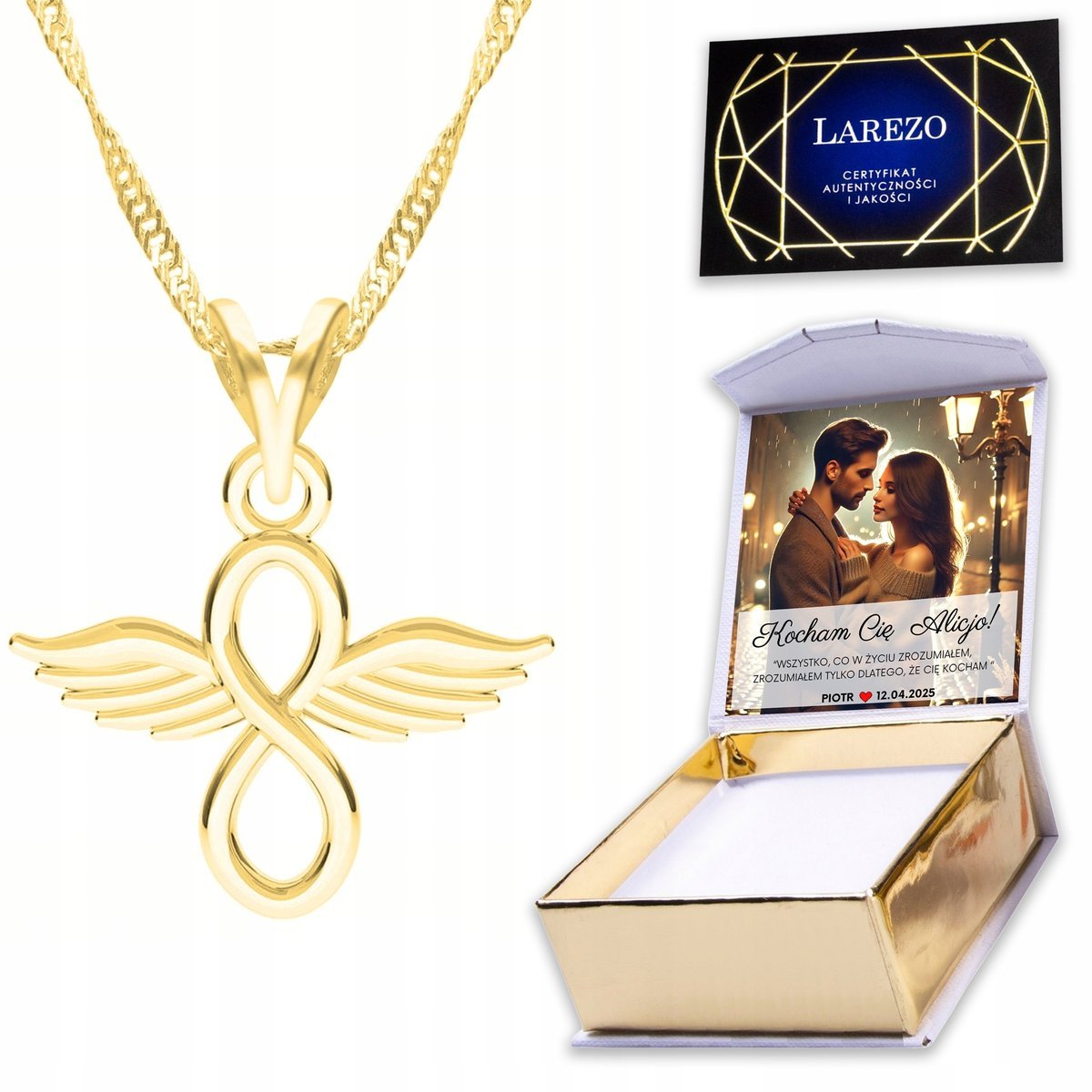 Złoty Naszyjnik 925 z Nieskończonością Znak Infinity Nieskończoność NADRUK