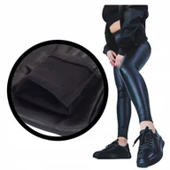 Legginsy - Legginsy Lateksowe Ocieplane Damskie Matowe A La Skóra Latex Czarne Xl/2Xl - miniaturka - grafika 1