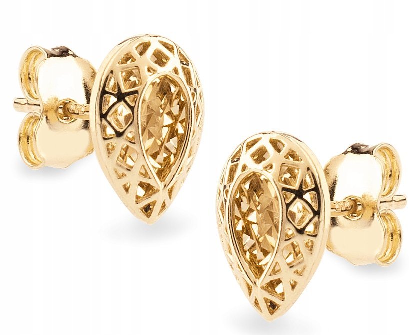 ZŁOTE KOLCZYKI DIAMENTOWANE KROPELKA DROP 333