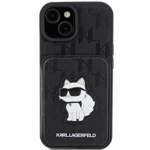 Karl Lagerfeld KLHCP15SSAKCNSCK iPhone 15 6.1" czarny/black hardcase Saffiano Cardslots and Stand Monogram Choupette - Etui i futerały do telefonów - miniaturka - grafika 3