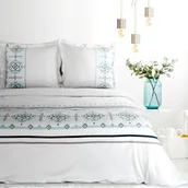 Pościel - Pościel 160x200 haftowana (9a) bawełniana biała + niebieska Eurofirany - miniaturka - grafika 1