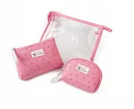 Kosmetyczki, organizery i kuferki - Kosmetyczka Zestaw 3w1 Przezroczysta Różowa Damska - miniaturka - grafika 1