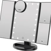 Lusterka do makijażu - Lustro do makijażu z regulowaną jasnością, 22 diodami LED i powiększeniem 1X/2X/3X, podwójne zasilanie (czarne) - miniaturka - grafika 1