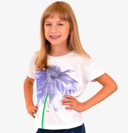 Bluzki dla dziewczynek - T-shirt z krótkim rękawem dla dziewczynki, z motywem kwiatowym, biały 9-13 lat - miniaturka - grafika 1